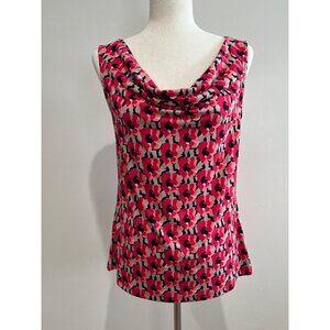 Liz Claiborne Cowl Neck Sleeveless Blouse Womens M Red Print Stretch Y2K